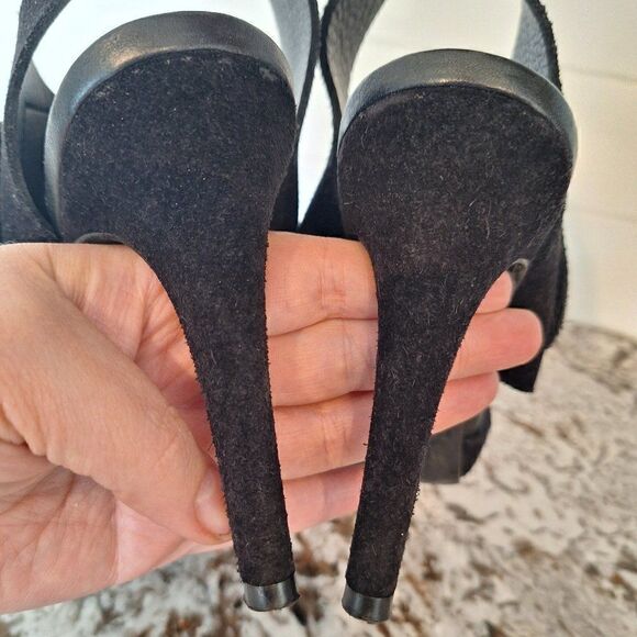 Pedro Garcia Black Leather Suede High Heel Open Toe Sandals  Size 39.5 - Picture 4 of 12